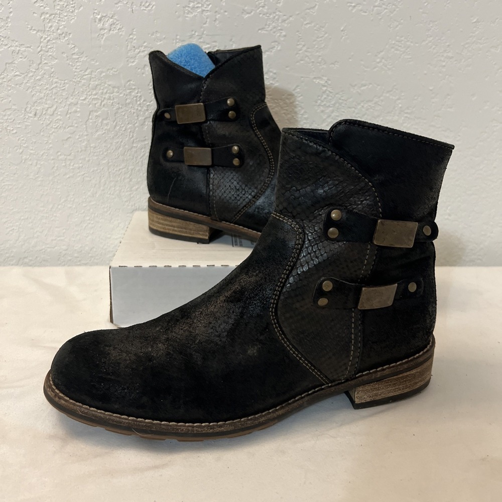 Wolky Emerald Black Nubuck Leather Ankle Boot EU 41 US 10 Side Zip‎ Comfort